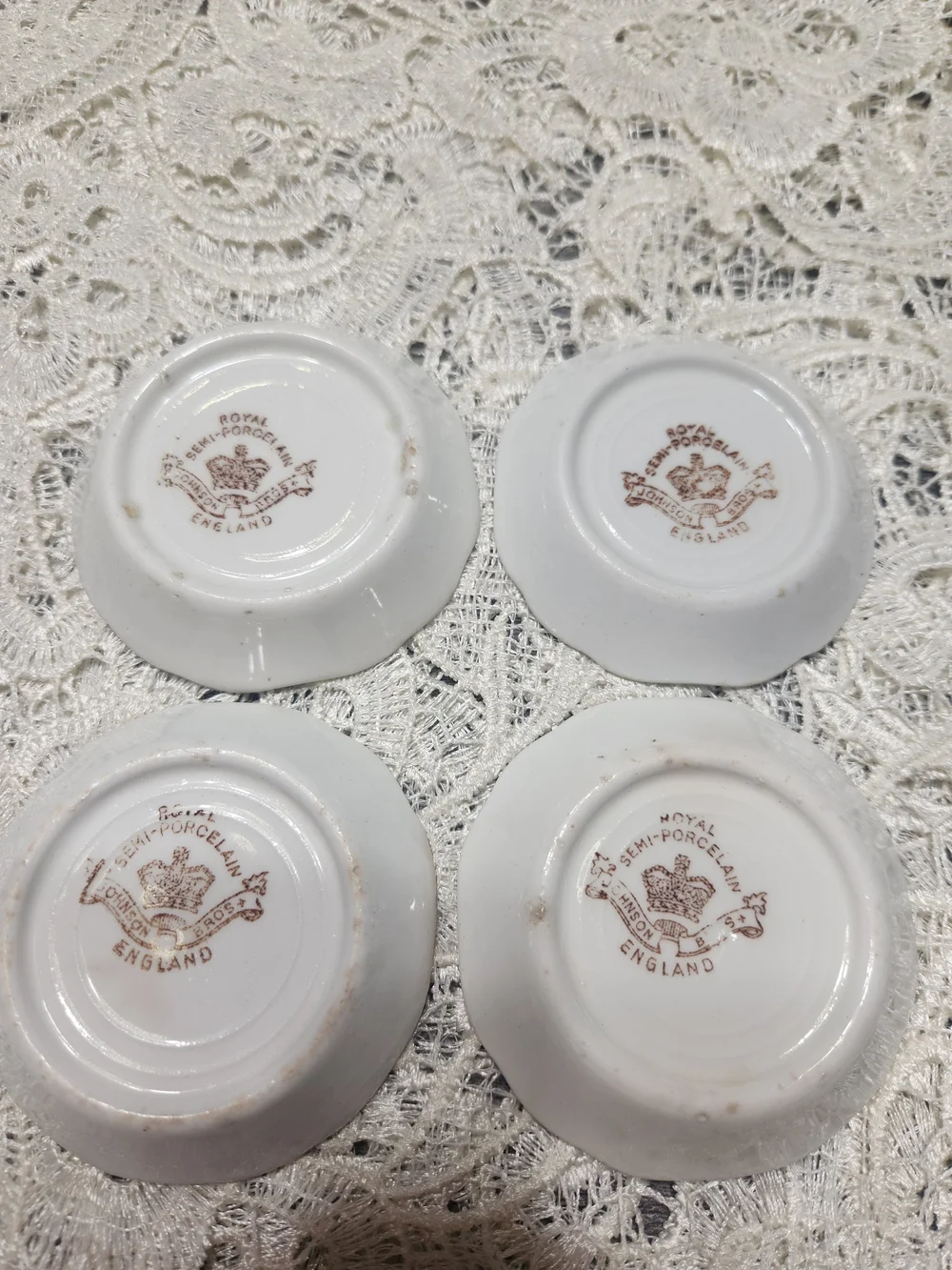Antique Johnson Bros Royal England Semi Porcelain Butter Pats Pink Floral Set 4